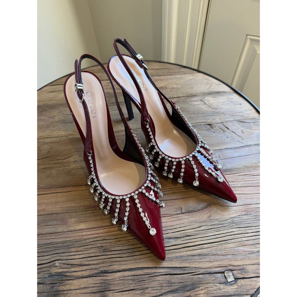 Gucci Guinevere Crystal Leather Slingback Stiletto Pumps NWT 37.5 - Picture 8 of 11